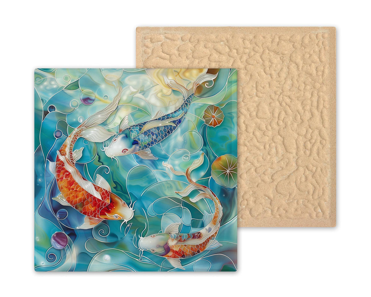 Koi Fish Wall Art Ceramic Tile Japanese Gift Zen Decor Vibrant Nature Art Koi Fish Lover Asian Art Gift Tile