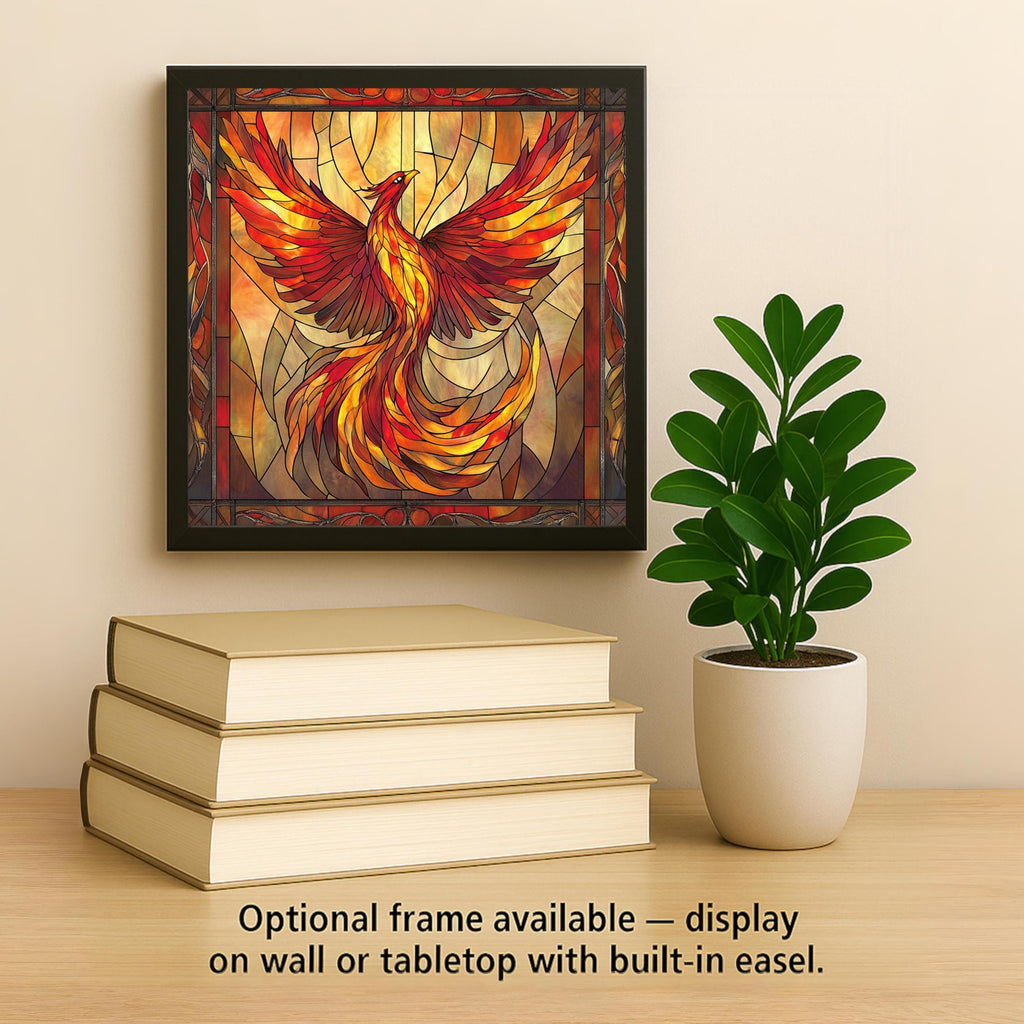 Phoenix Rising Wall Art Ceramic Tile Symbolic Gift Stained Glass Style Decor Rebirth Art Inspirational Home Gift Tile