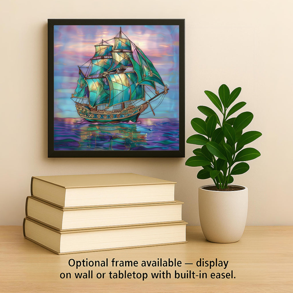 Nautical Sailing Ship Wall Art Ceramic Tile Coastal Gift Teal Decor Sailor Art Ocean Lover Gift Art Tile