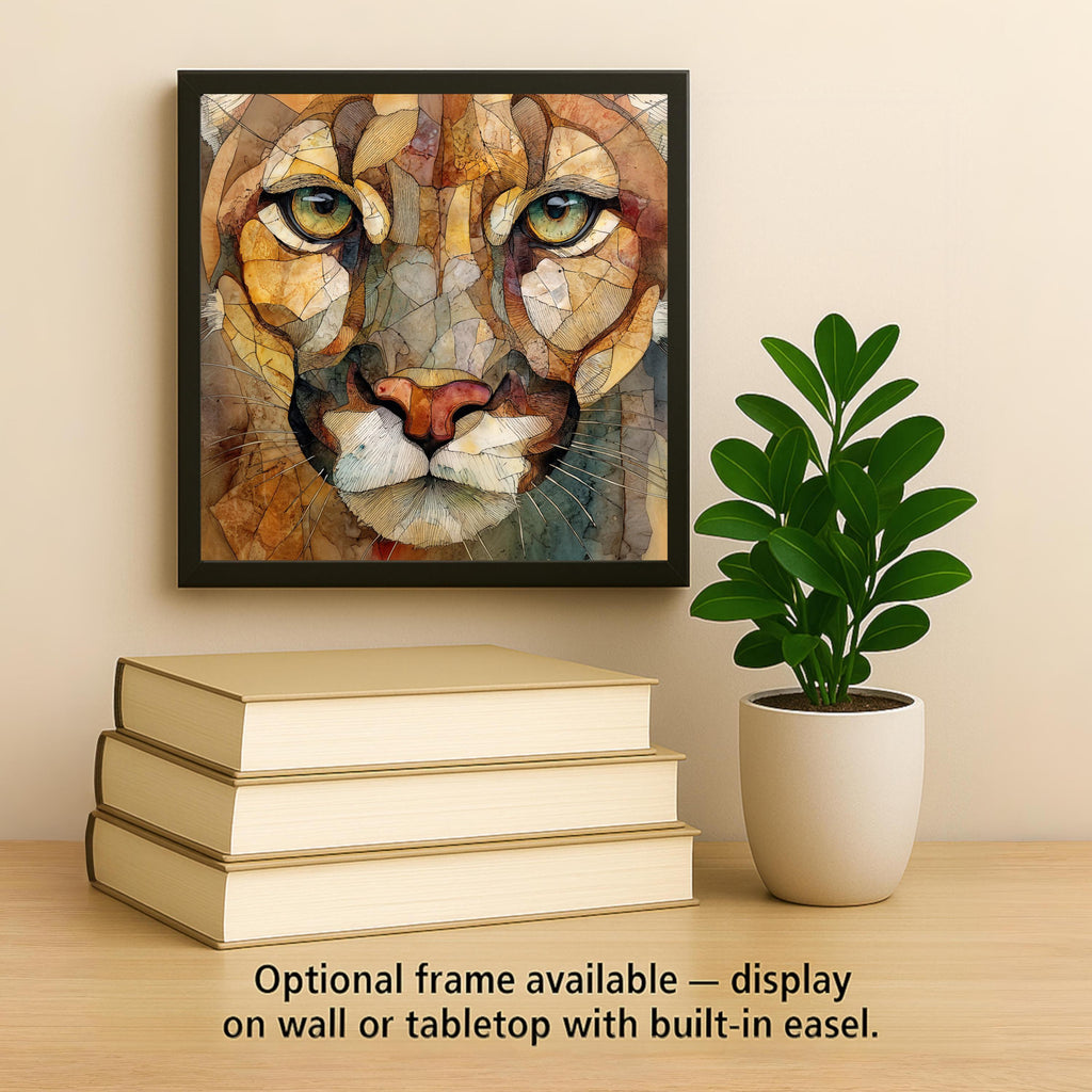 Mountain Lion Wall Art Ceramic Tile Stained Glass Style Wildlife Gift Cougar Decor Cabin Nature Art