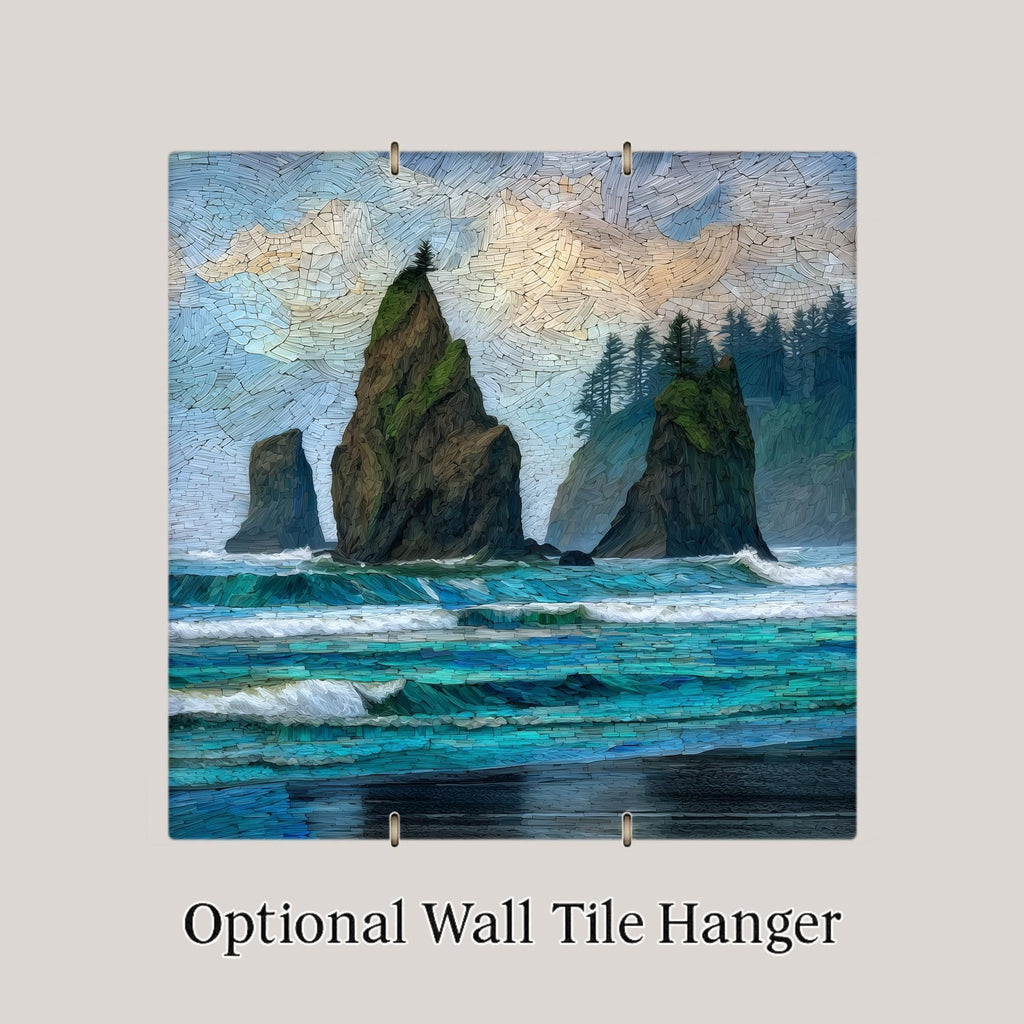 Ruby Beach Coastal Wall Art Ceramic Tile Pacific Northwest Gift Olympic Decor Sea Stack Art Washington Gift Tile