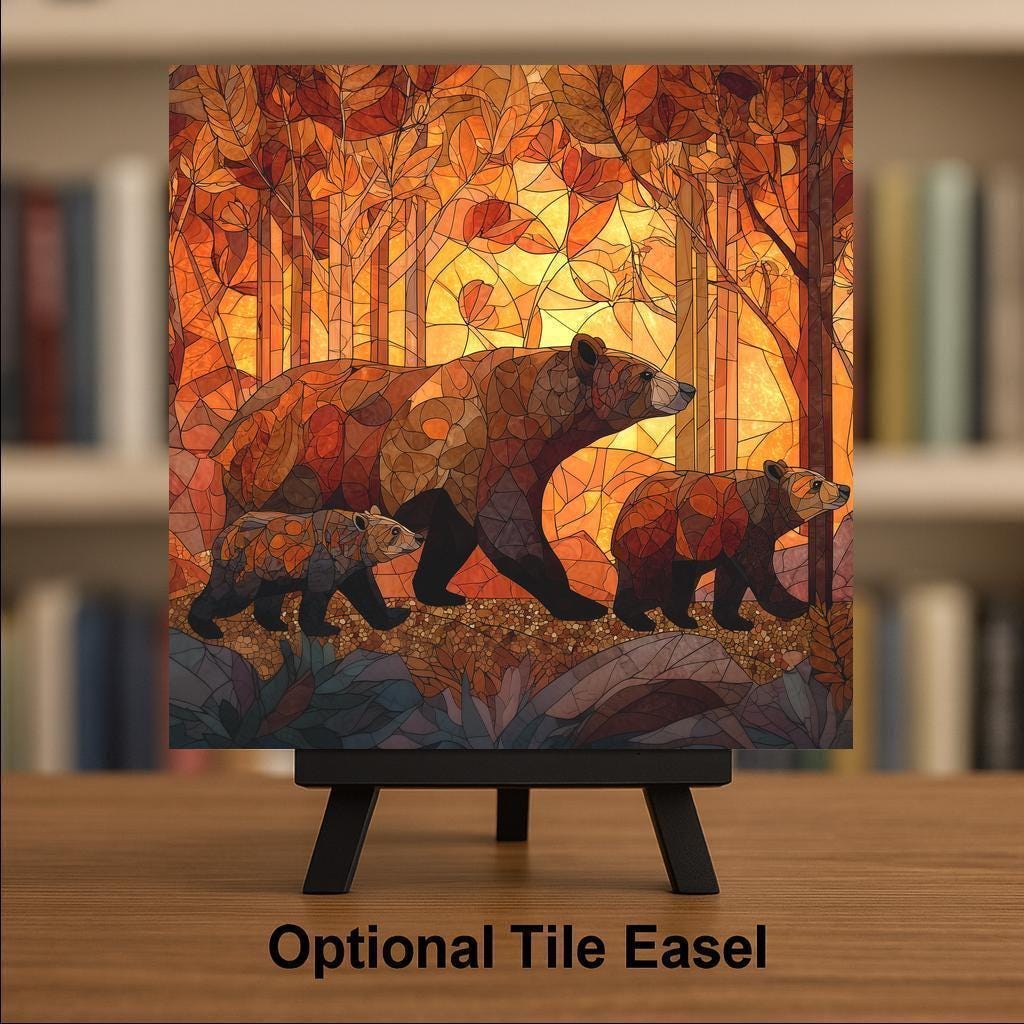Bear Family Wall Art Ceramic Tile Wildlife Decor Cabin Gift Bear Lover Art Nature Tile