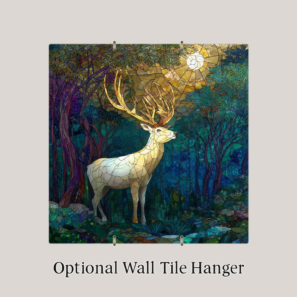 White Stag Wall Art Ceramic Tile Woodland Gift Majestic Deer Decor Nature Art Mystical Home Gift Tile
