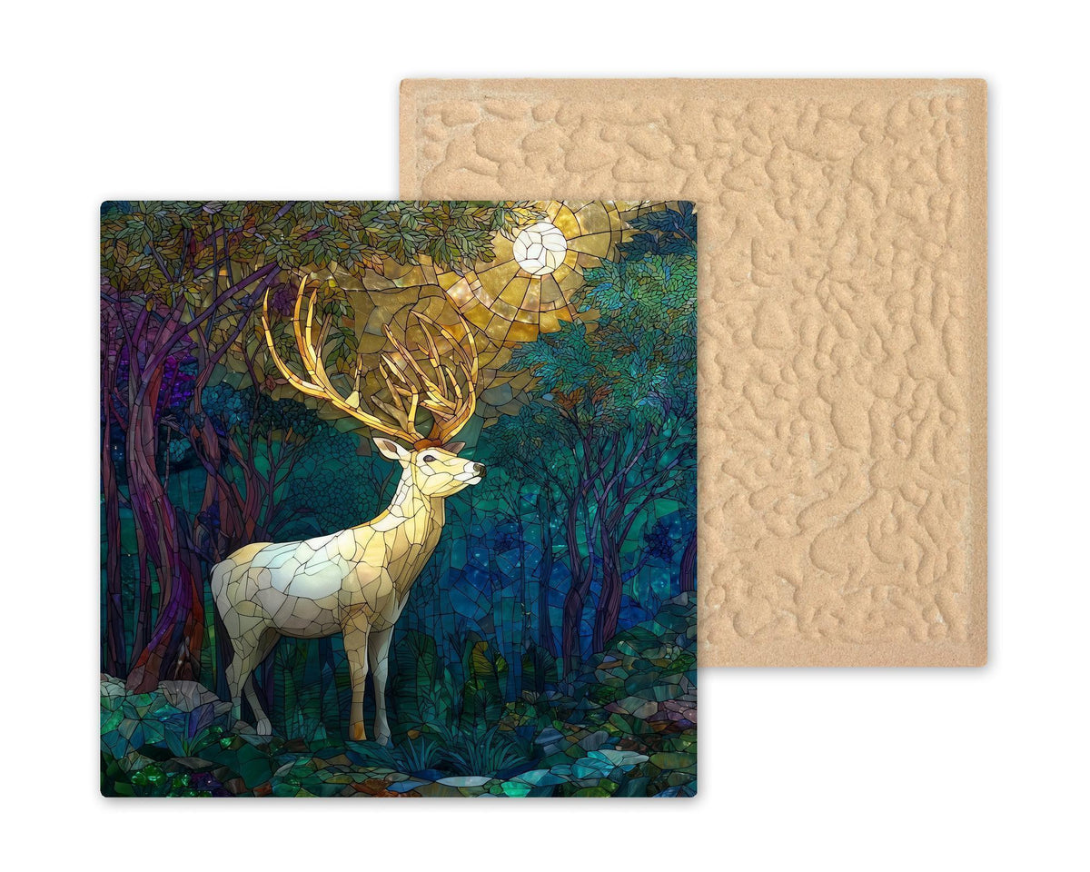 White Stag Wall Art Ceramic Tile Woodland Gift Majestic Deer Decor Nature Art Mystical Home Gift Tile