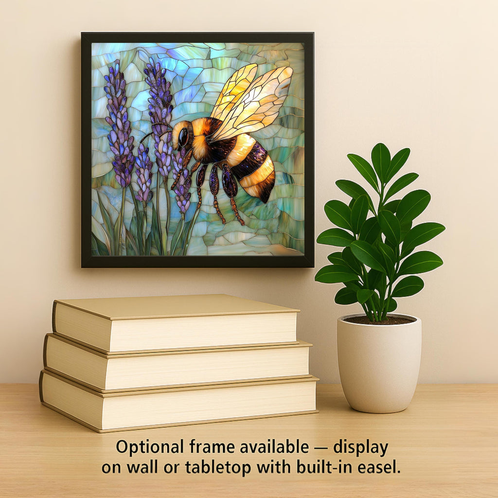 Stained Glass Bee & Lavender Ceramic Tile Wall Art: Cottagecore Wall Decor Home Decor