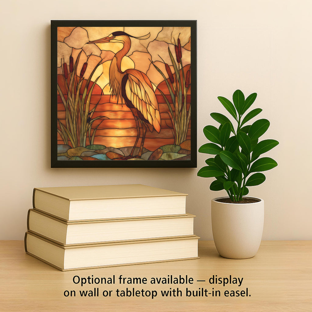Golden Heron Wall Art Ceramic Tile Coastal Gift Nature Inspired Decor Sunset Bird Art Heron Lover Gift Tile