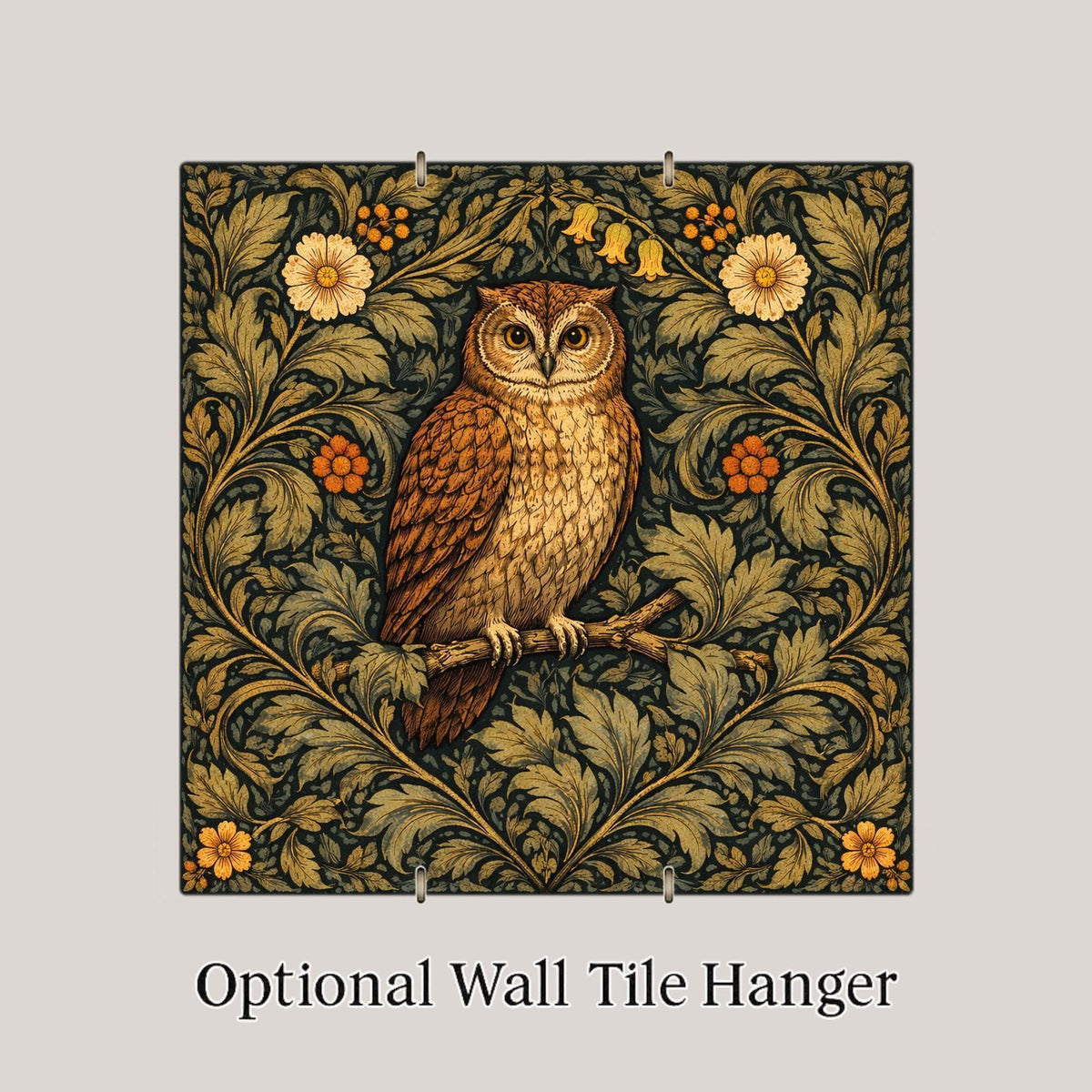 Owl Wall Art Ceramic Tile William Morris Gift Art Nouveau Woodland Decor Owl Lover Arts Crafts Nature Art