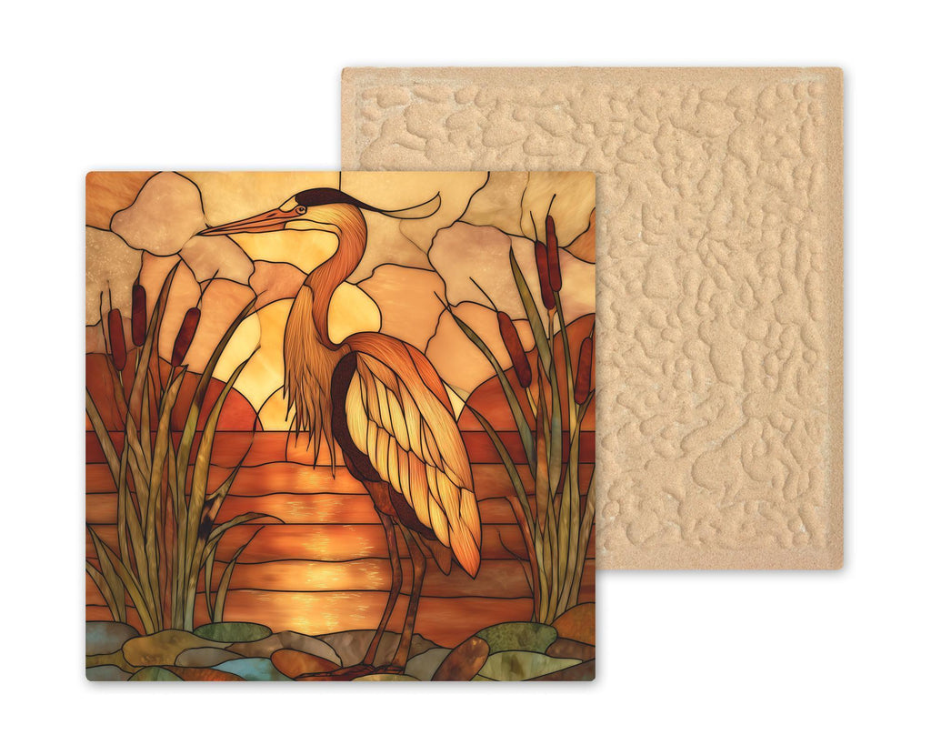 Golden Heron Wall Art Ceramic Tile Coastal Gift Nature Inspired Decor Sunset Bird Art Heron Lover Gift Tile