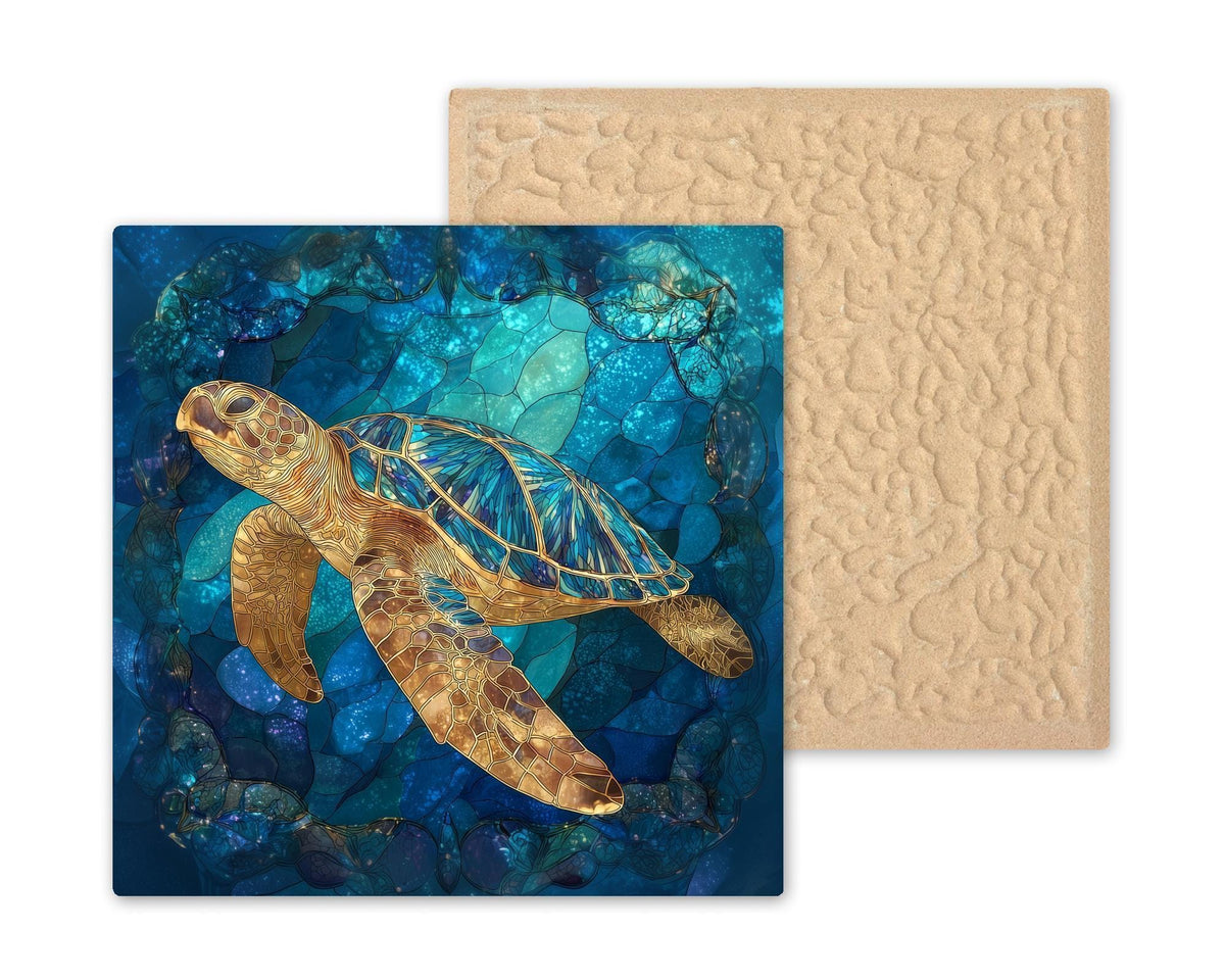 Sea Turtle Wall Art Ceramic Tile Stained Glass Style Coastal Gift Beach House Ocean Wildlife Turtle Lover Nature Art