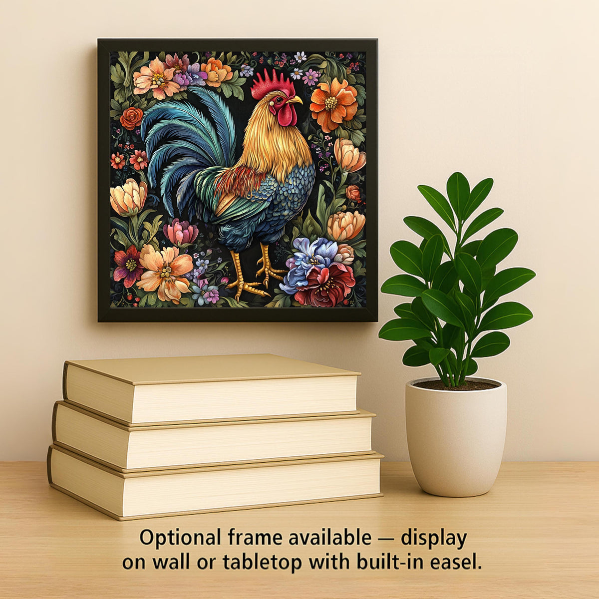 Vibrant Ceramic Rooster Tile Wall Art - Folk Art Farmhouse Wall Decor with Floral Accents Home Decor