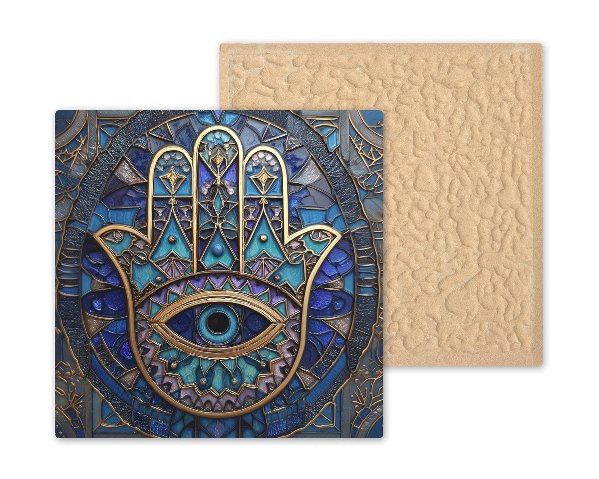 Hamsa Hand Wall Art Ceramic Tile Stained Glass Style Evil Eye Decor Boho Spiritual Protection Art Hamsa Tile