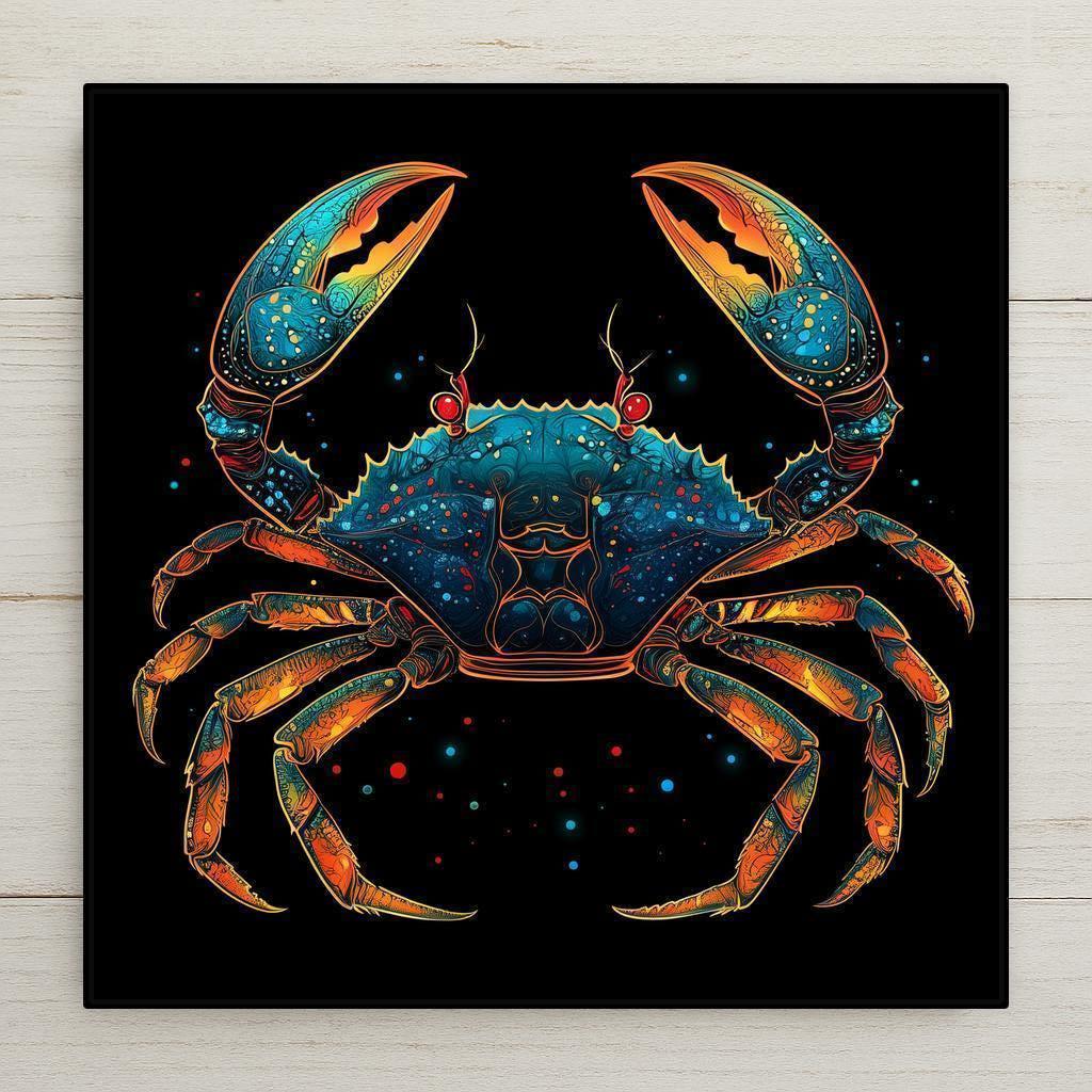 Celebrate the Cancer zodiac with this vivid neon crab ceramic tile. A bold, celestial accent perfect for astrology lovers and cosmic home décor.