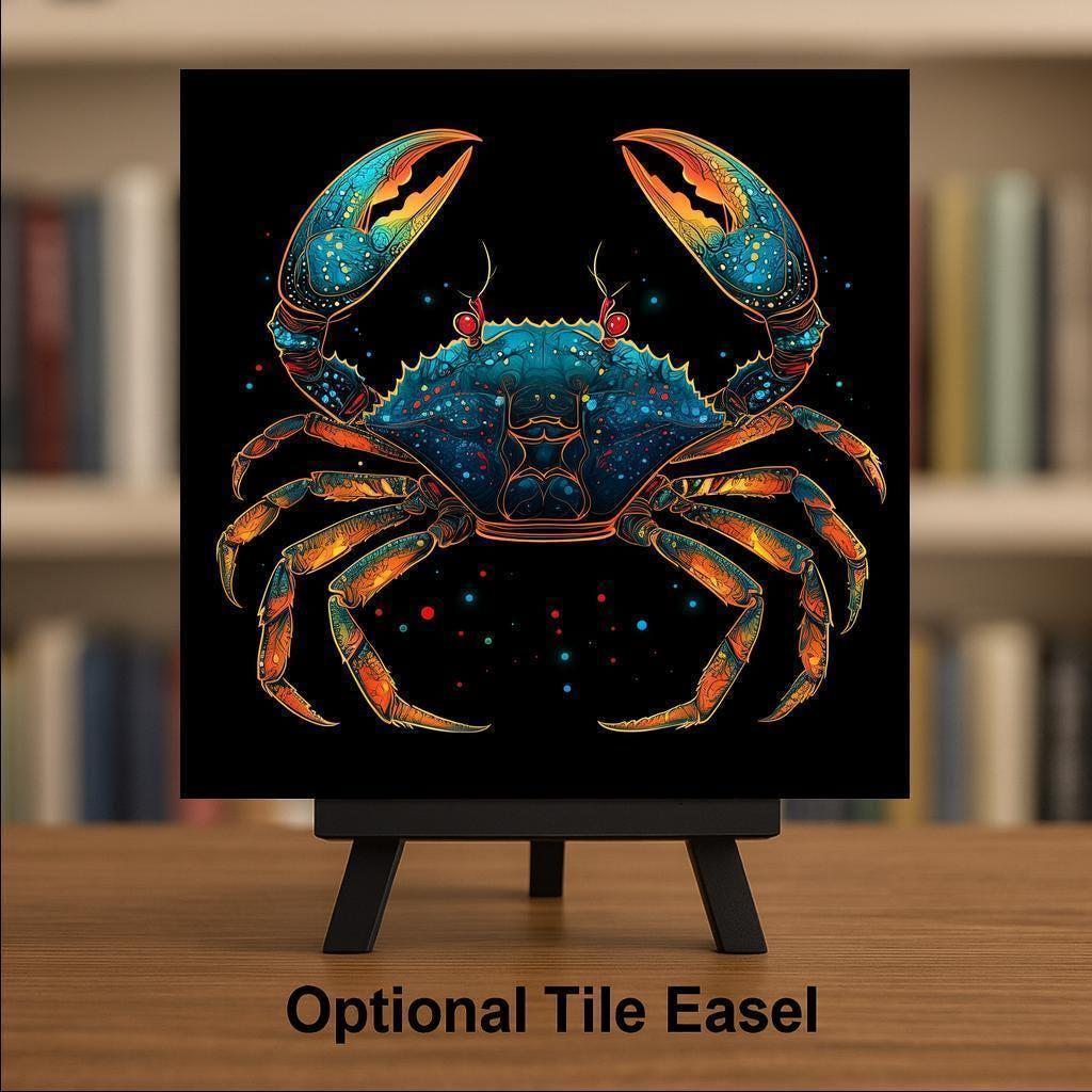 Cancer Zodiac Crab Stained Glass Style Ceramic Art Tile: Coastal Wall Decor Beach House Accent Ocean Home Decor Wall Art
