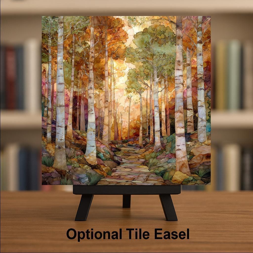 Birch Forest Ceramic Art Tile: Cabin Wall Decor Nature Lover Gift Woodland Home Decor Wall Art Autumn Forest Birch Tree Nature Art
