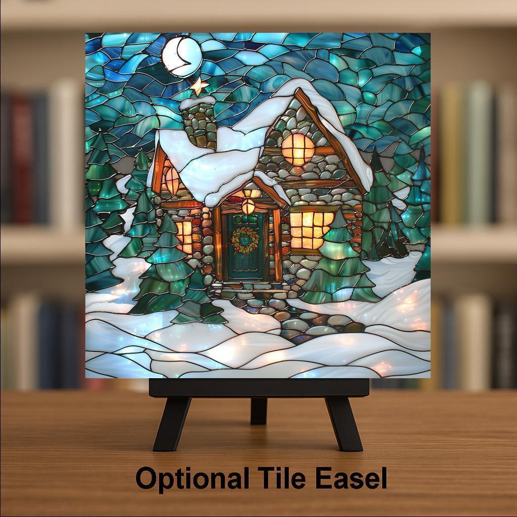 Christmas Cabin Wall Art Ceramic Tile Holiday Gift Snowy Winter Decor Christmas Home Gift Festive Tile