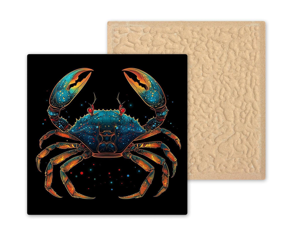 Cancer Zodiac Crab Stained Glass Style Ceramic Art Tile: Coastal Wall Decor Beach House Accent Ocean Home Decor Wall Art
