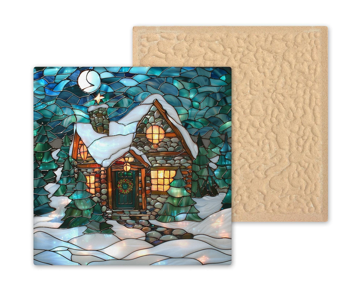 Christmas Cabin Wall Art Ceramic Tile Holiday Gift Snowy Winter Decor Christmas Home Gift Festive Tile