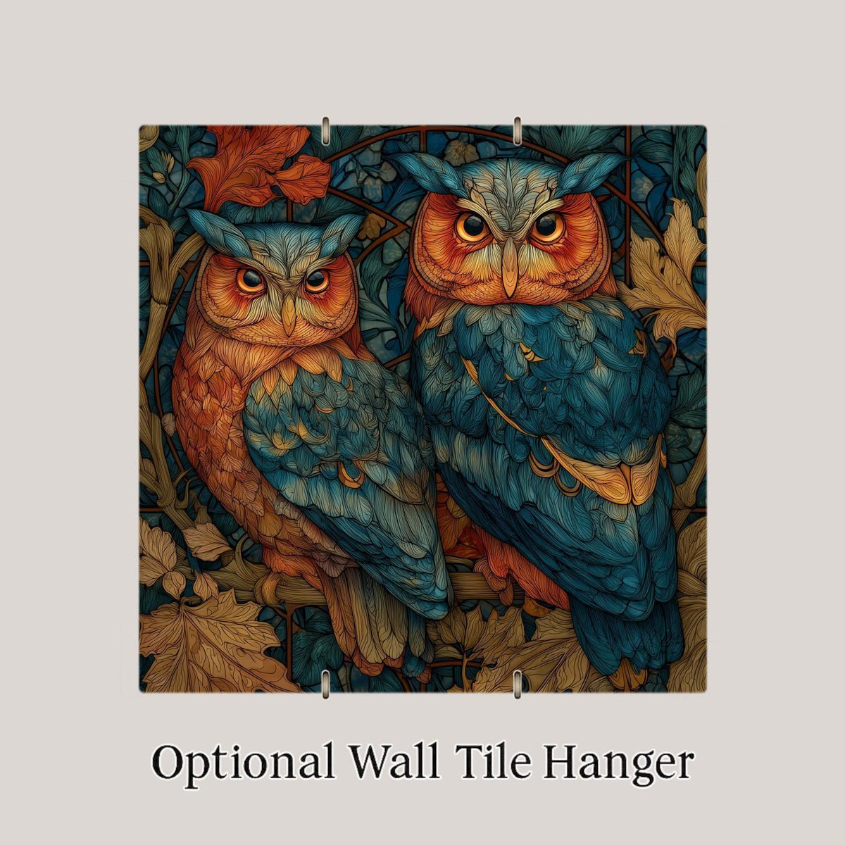 Woodland Owl Wall Art Ceramic Tile Birdwatcher Gift Stained Glass Style Decor Owl Lover Nature Art Night Bird Gift Tile