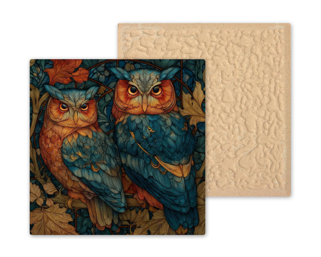 Woodland Owl Wall Art Ceramic Tile Birdwatcher Gift Stained Glass Style Decor Owl Lover Nature Art Night Bird Gift Tile