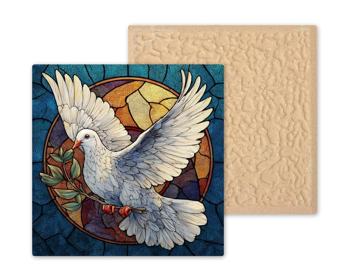 Dove Ceramic Art Tile – Stained Glass Style Christian Wall Decor, Peaceful Faith Sympathy Gift