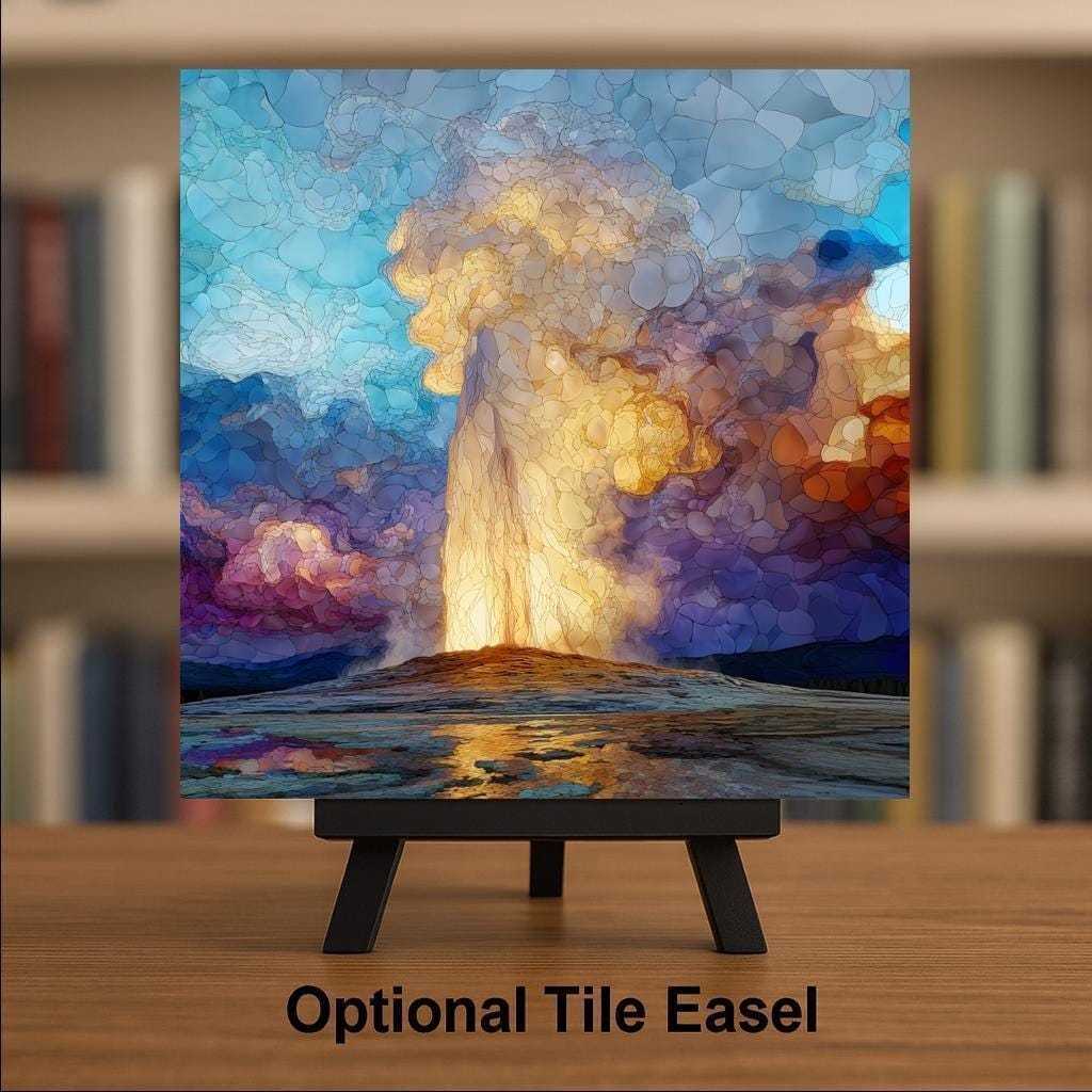 Yellowstone Wall Art Ceramic Tile National Park Gift Old Faithful Decor Geyser Art Wyoming Gift Tile