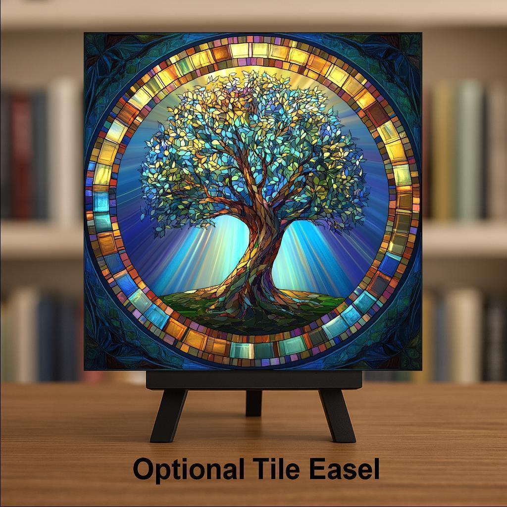 Art Nouveau Tree of Life Wall Art Ceramic Tile Spiritual Gift Stained Glass Style Decor Nature Symbol Meaningful Gift Tile