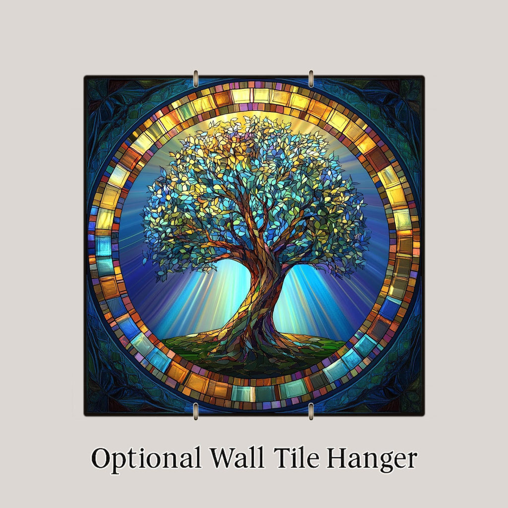 Art Nouveau Tree of Life Wall Art Ceramic Tile Spiritual Gift Stained Glass Style Decor Nature Symbol Meaningful Gift Tile