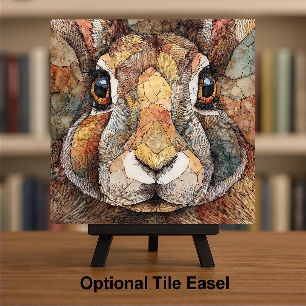 Art Nouveau Rabbit Wall Art Ceramic Tile Woodland Animal Stained Glass Style Nature Inspired Home Decor