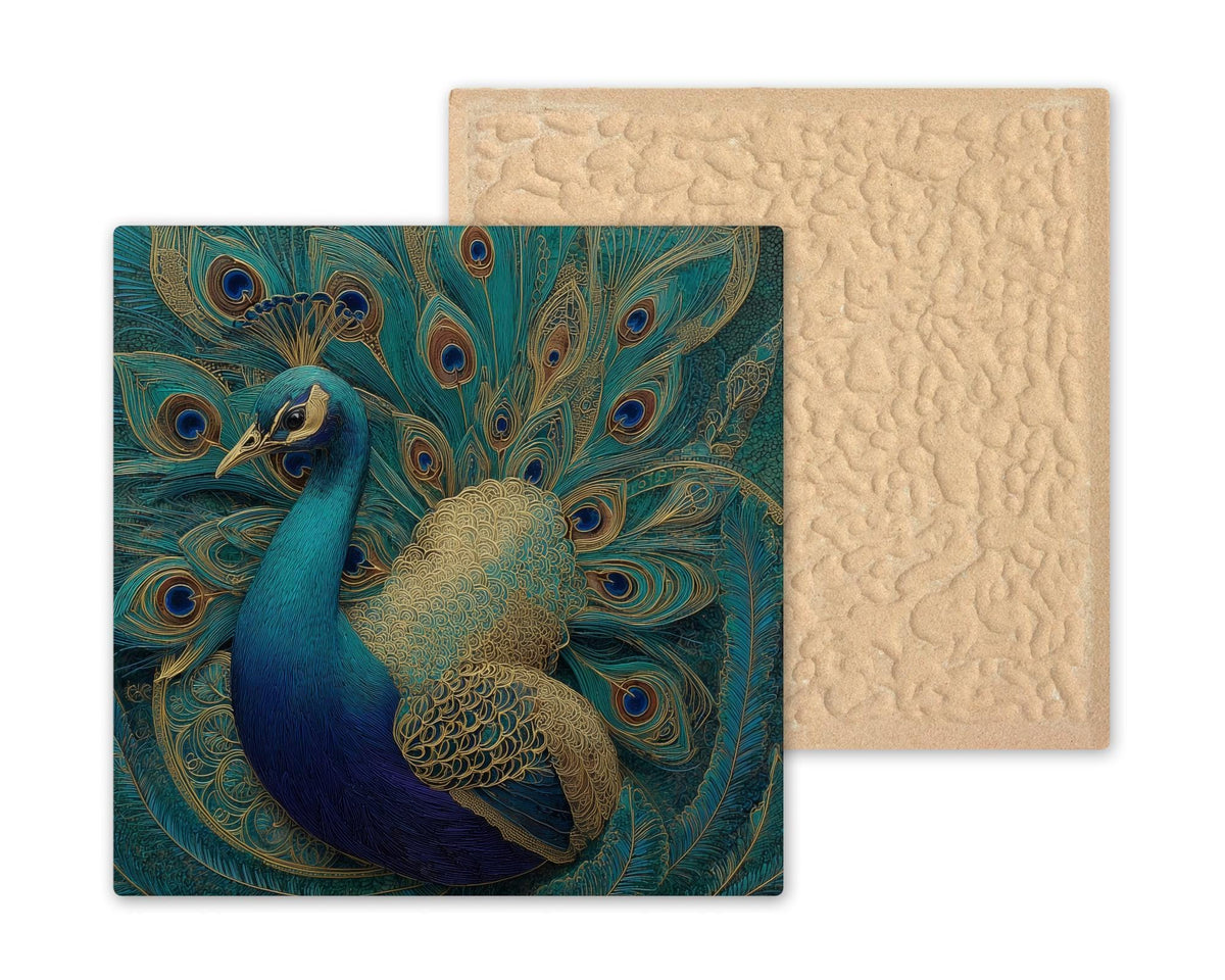 Peacock Wall Art Ceramic Tile Peacock Lover Gift Teal Gold Decor Bird Lover Art Nature Birdwatcher Gift