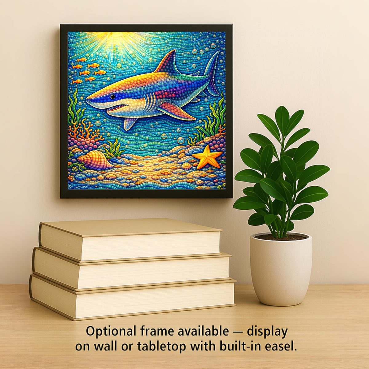 Whimsical Shark Ceramic Tile Wall Art – Ocean Nursery Decor, Coastal Baby Shower Gift, Colorful Sea Life Home Decor