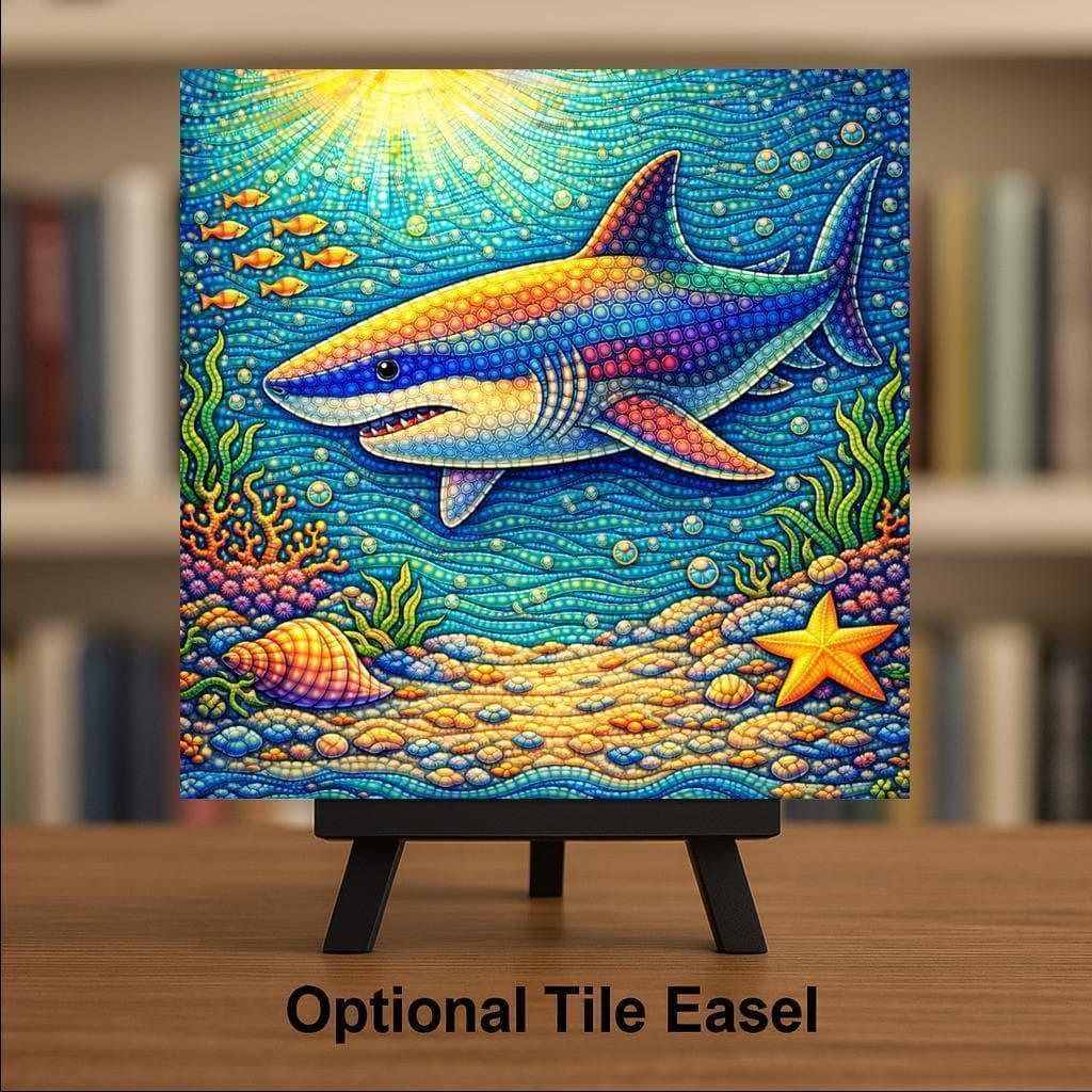 Whimsical Shark Ceramic Tile Wall Art – Ocean Nursery Decor, Coastal Baby Shower Gift, Colorful Sea Life Home Decor