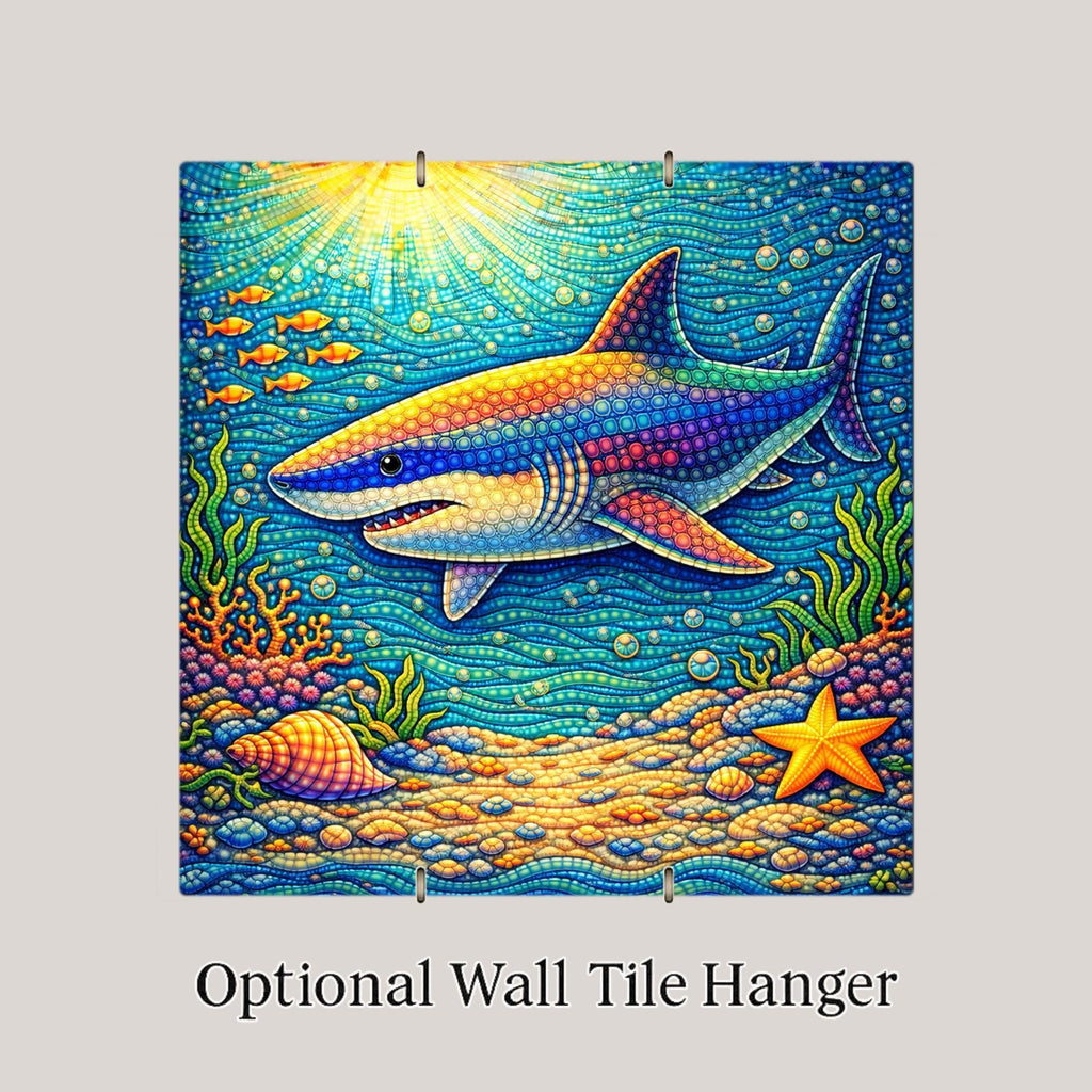 Whimsical Shark Ceramic Tile Wall Art – Ocean Nursery Decor, Coastal Baby Shower Gift, Colorful Sea Life Home Decor