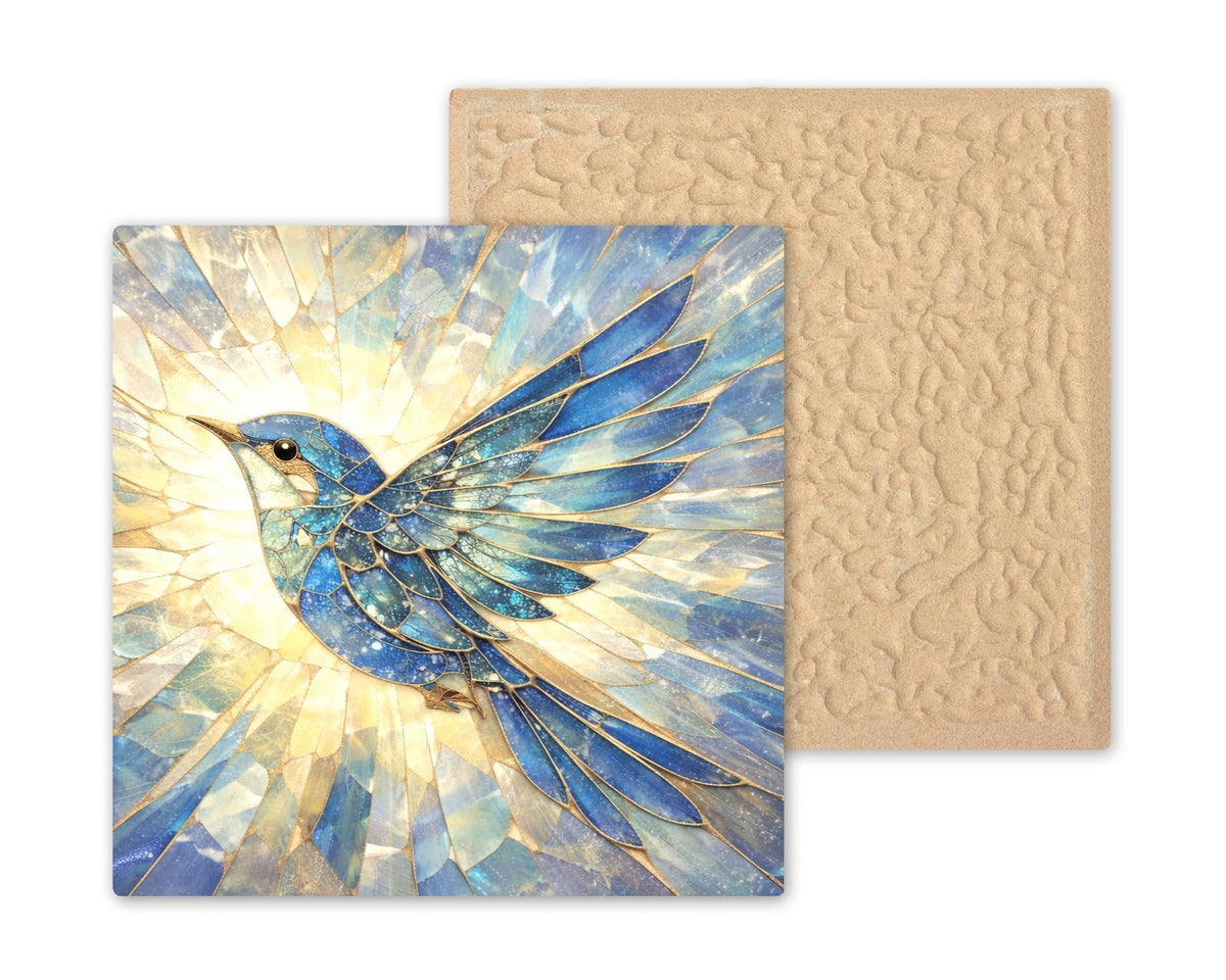Bluebird Ceramic Tile Wall Art – Stained Glass Style Bird Lover Decor, Nature Inspired Gift, Songbird Garden Home Accent