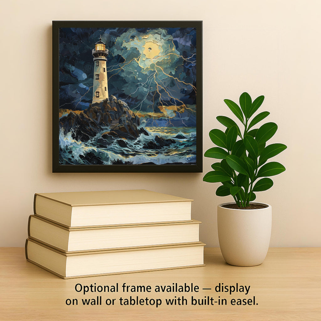 Storm Lighthouse Wall Art Ceramic Tile – Dramatic Coastal Decor – Moody Nautical Home Decor – Beach House Ocean Art
