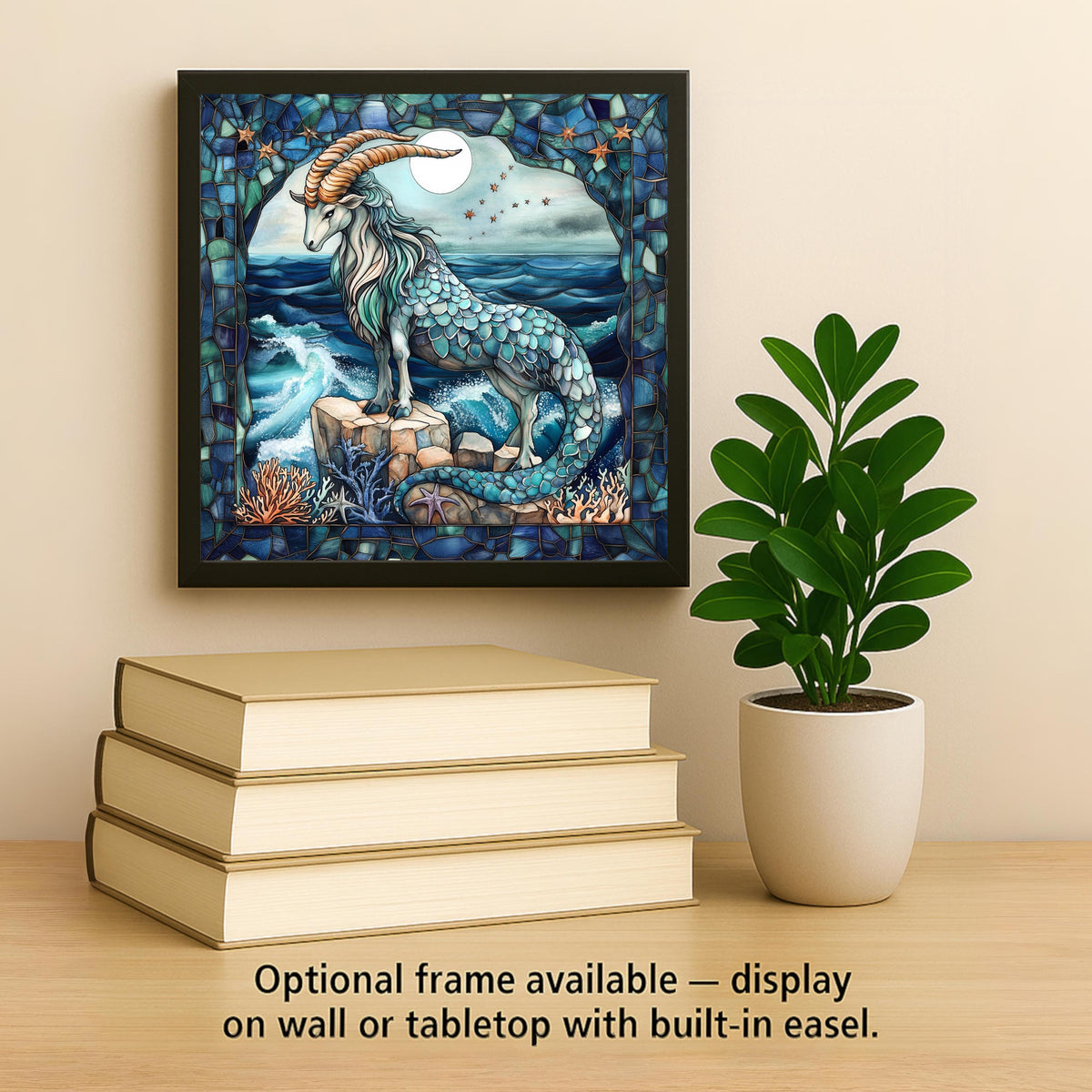 Capricorn Zodiac Stained Glass Style Ceramic Art Tile: Night Sky Wall Decor Celestial Home Decor Wall Art Sea Goat Astrology Zodiac Celes