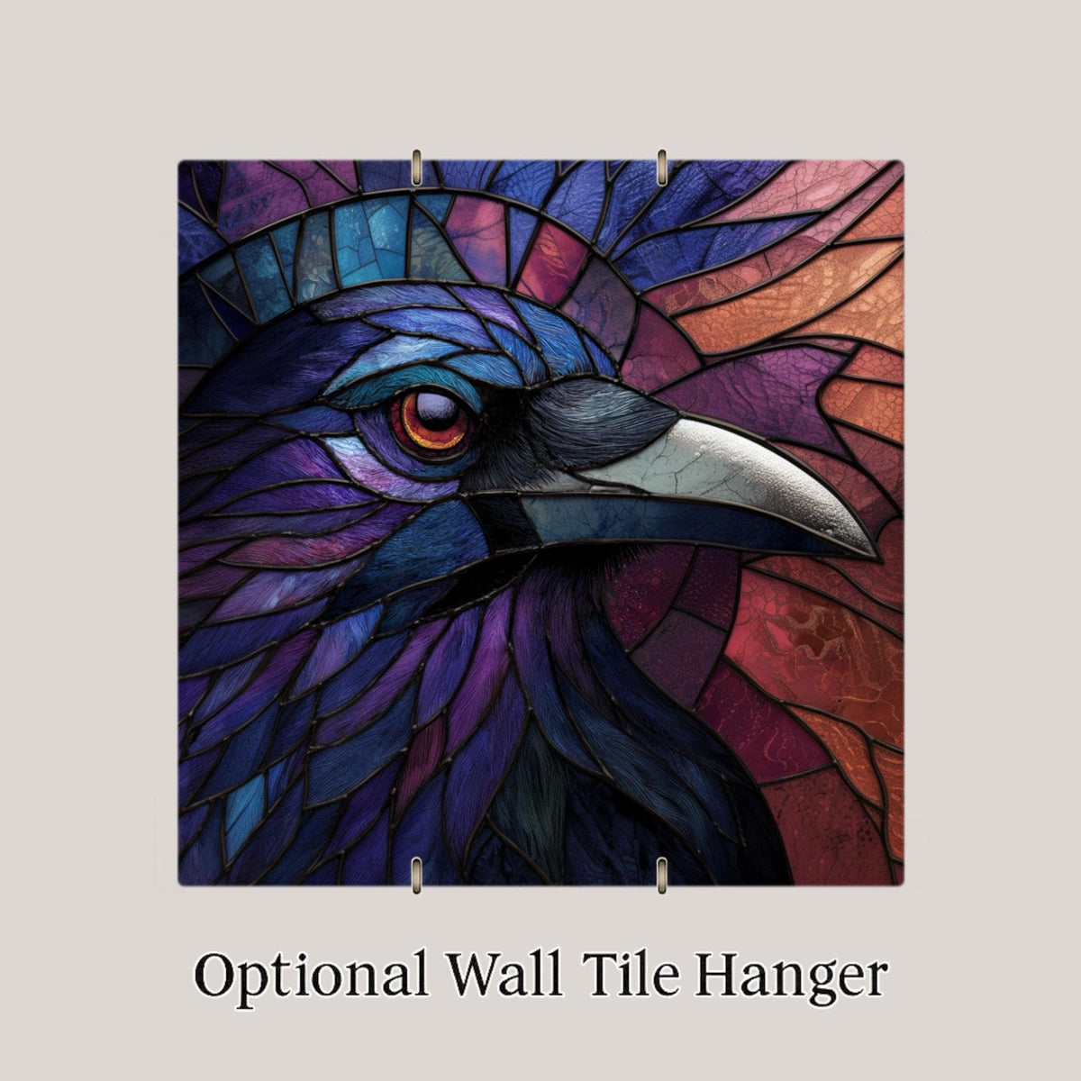 Jewel Tone Raven Ceramic Tile Wall Art Gothic Crow Dark Bird Stained Glass Style Moody Home Decor
