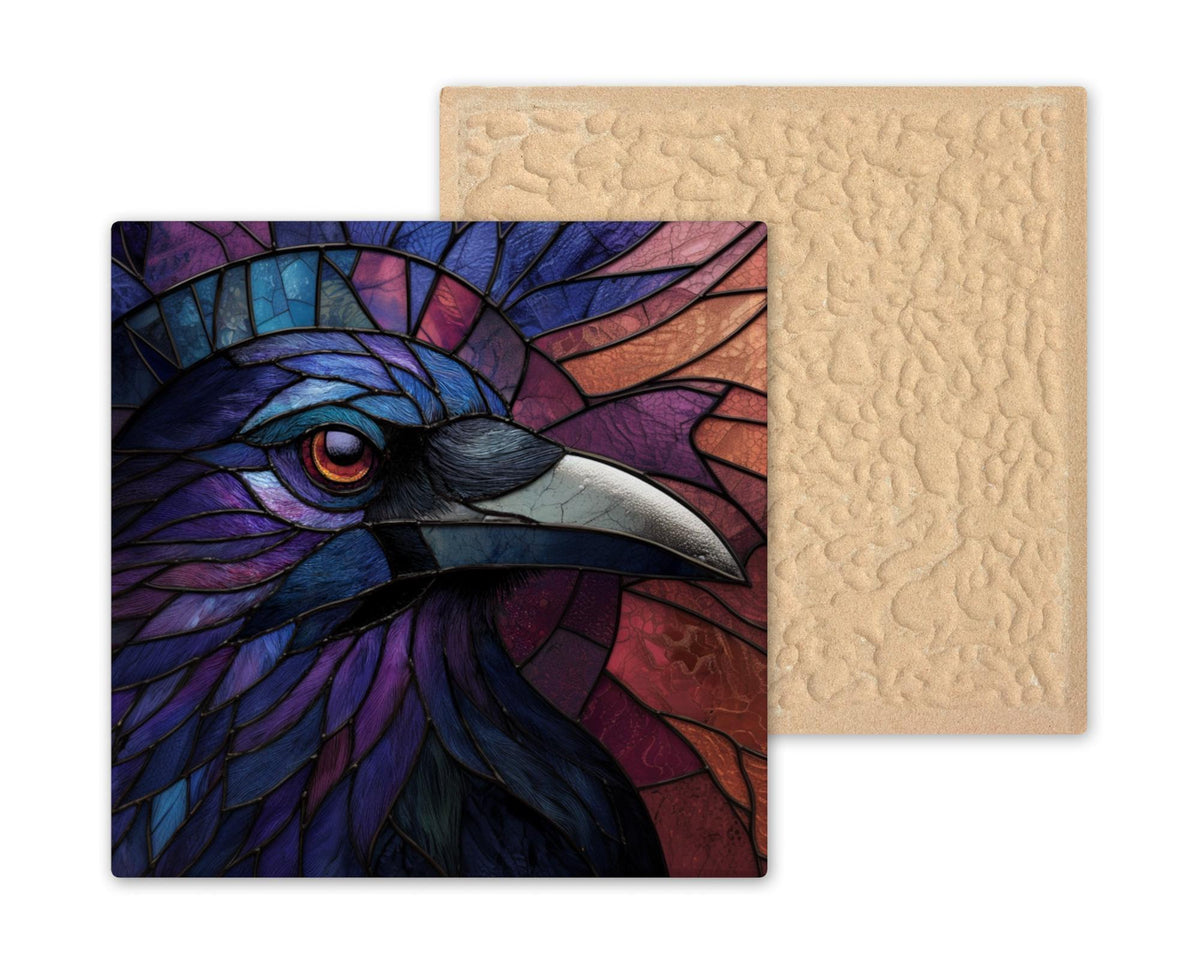 Jewel Tone Raven Ceramic Tile Wall Art Gothic Crow Dark Bird Stained Glass Style Moody Home Decor
