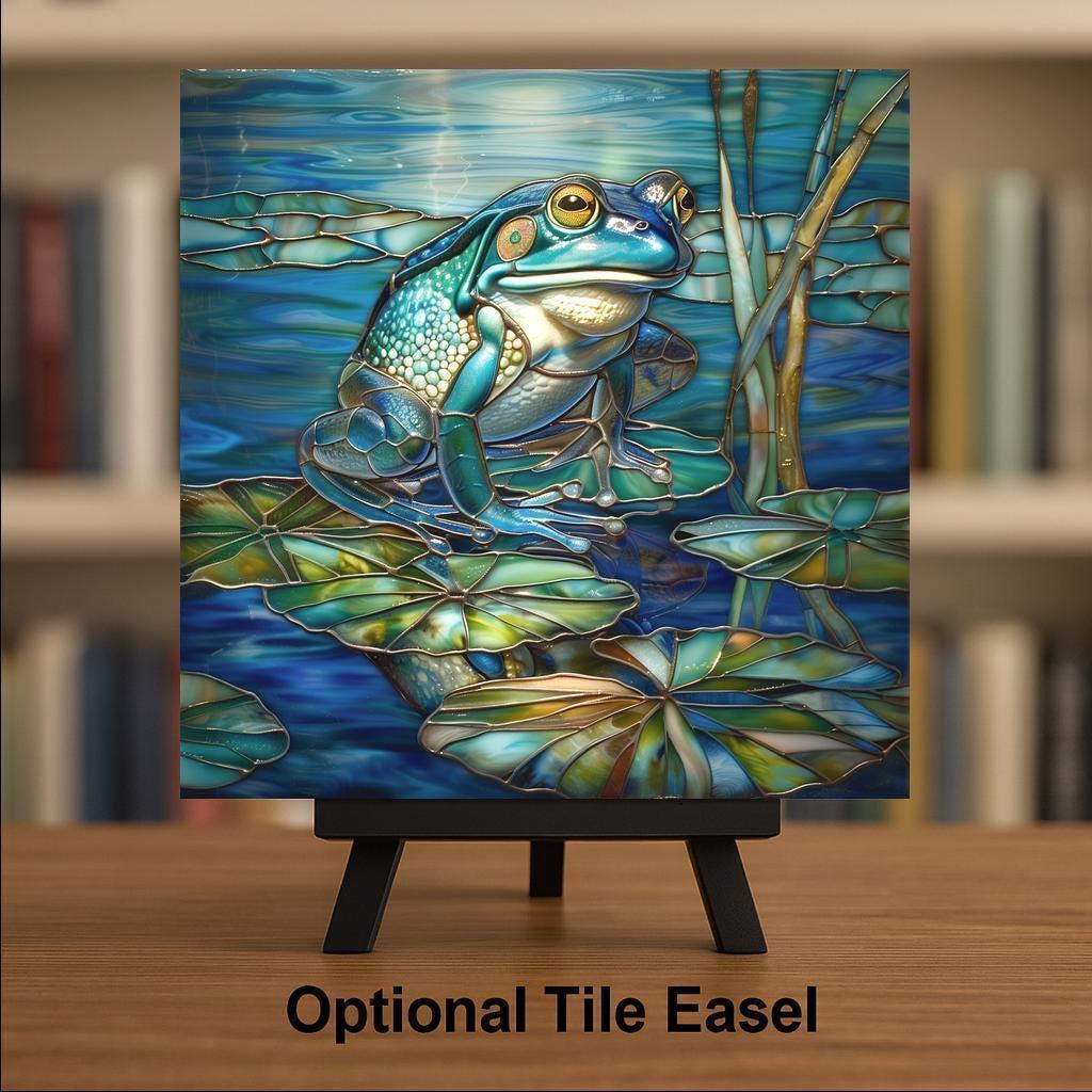 Blue Frog Ceramic Art Tile: Nature Wall Decor Art Lover Gift Home Decor Wall Art