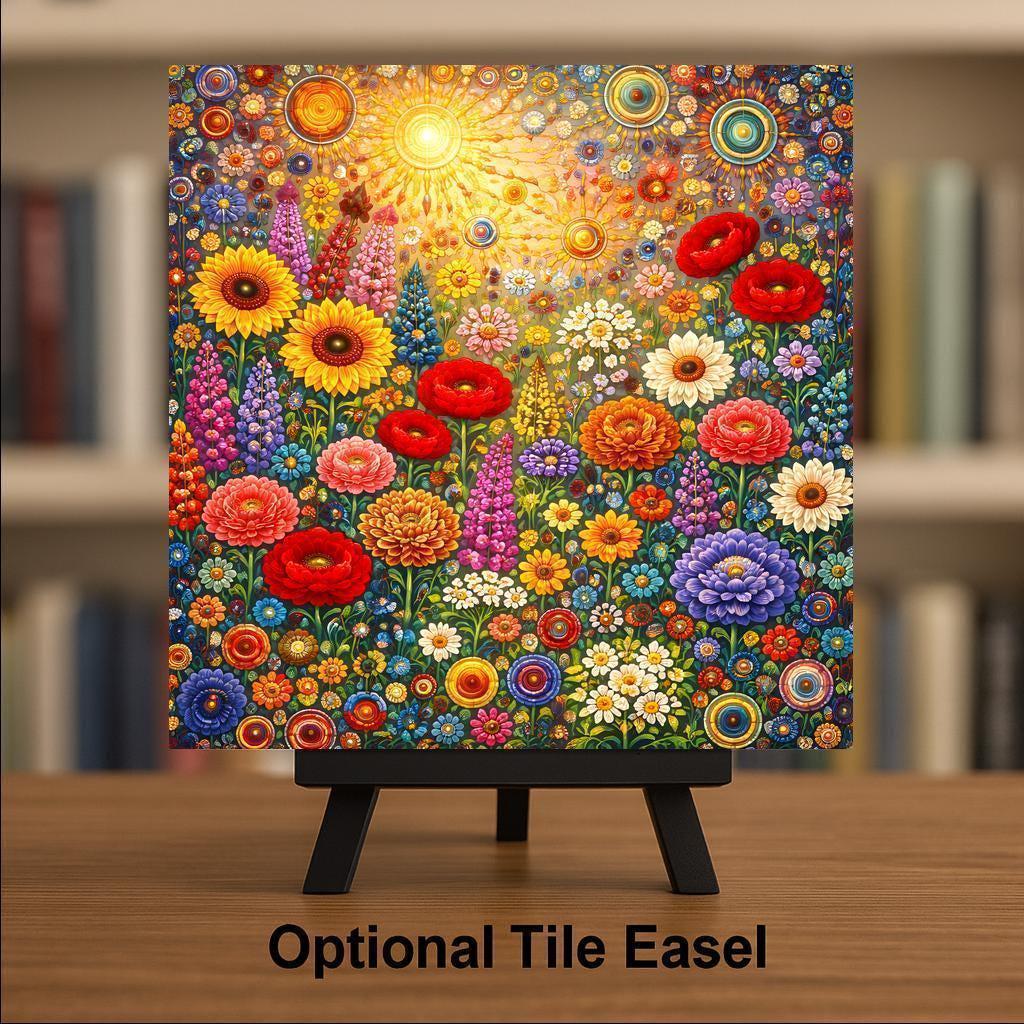 Floral Meadow Wall Art Ceramic Tile Botanical Gift Colorful Garden Decor Nature Inspired Art Cottage Gift Tile