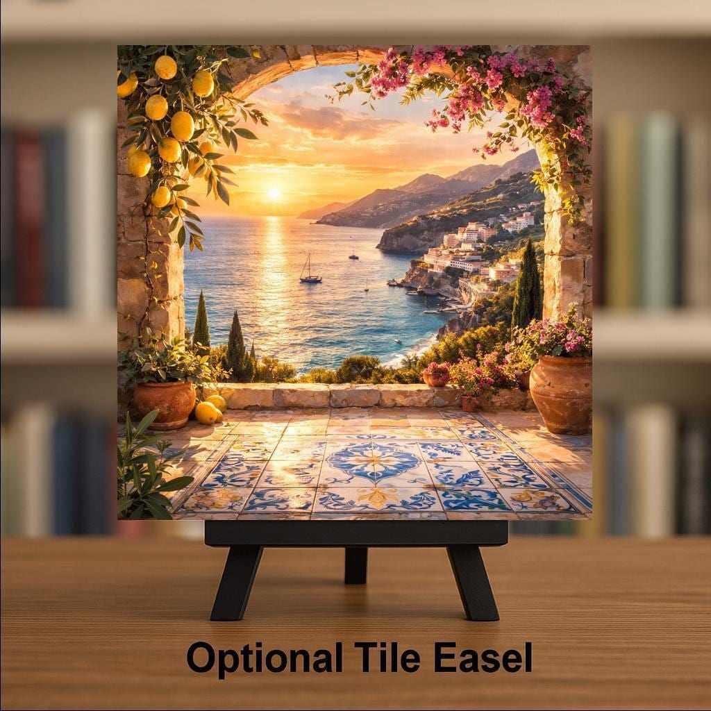 Amalfi Coast Wall Art Ceramic Tile Italy Gift Mediterranean Decor Italian Sunset Art Coastal Gift Tile