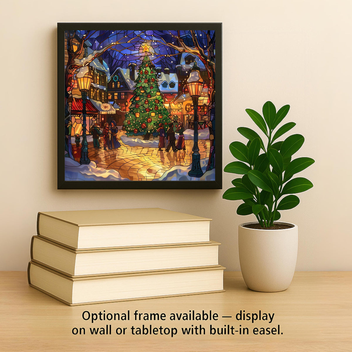 Christmas Town Stained Glass Style Ceramic Art Tile: Faith Wall Decor Christian Gift Religious Home Decor Wall Art