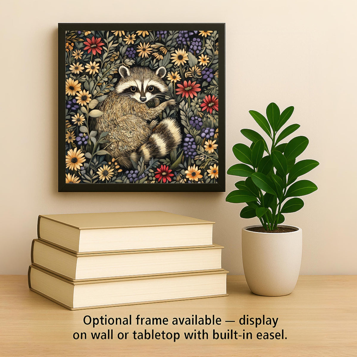 Raccoon Wall Art Ceramic Tile William Morris Gift Art Nouveau Woodland Decor Raccoon Lover Botanical Nature Art