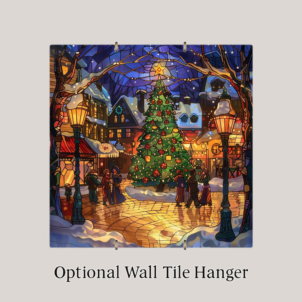 Christmas Town Stained Glass Style Ceramic Art Tile: Faith Wall Decor Christian Gift Religious Home Decor Wall Art