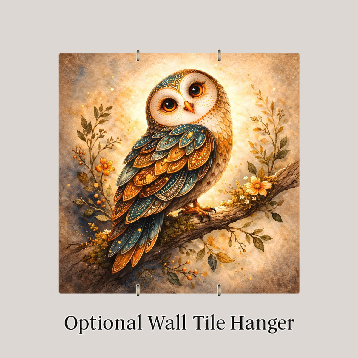 Owl Wall Art Ceramic Tile – Woodland Bird Home Decor, Stained Glass Style Rustic Wall Decor Gift