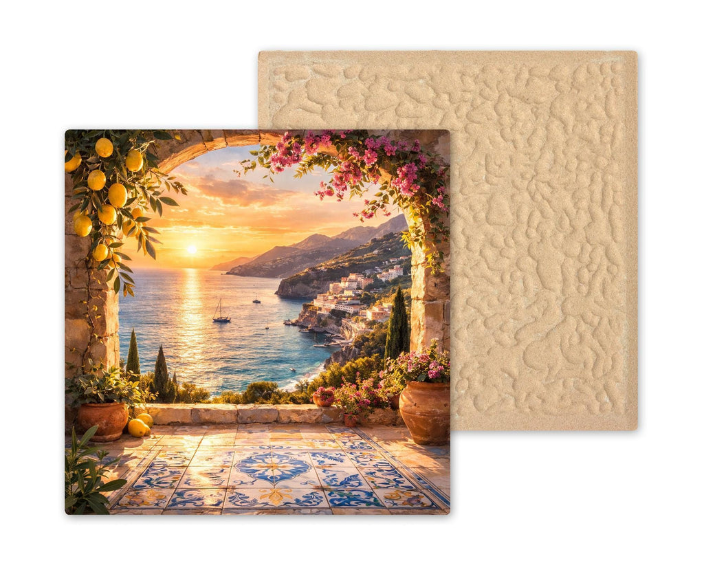Amalfi Coast Wall Art Ceramic Tile Italy Gift Mediterranean Decor Italian Sunset Art Coastal Gift Tile