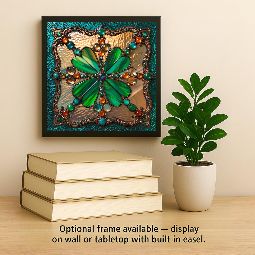 Emerald Shamrock Ceramic Art Tile – Irish Heritage Gift, Four Leaf Clover, Celtic Art, St Patricks Lucky Gift