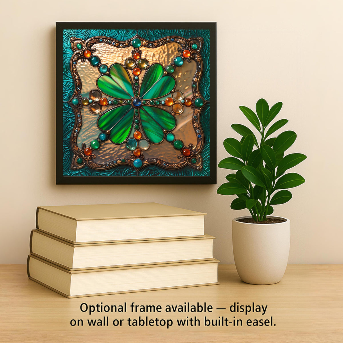 Emerald Shamrock Ceramic Art Tile – Irish Heritage Gift, Four Leaf Clover, Celtic Art, St Patricks Lucky Gift