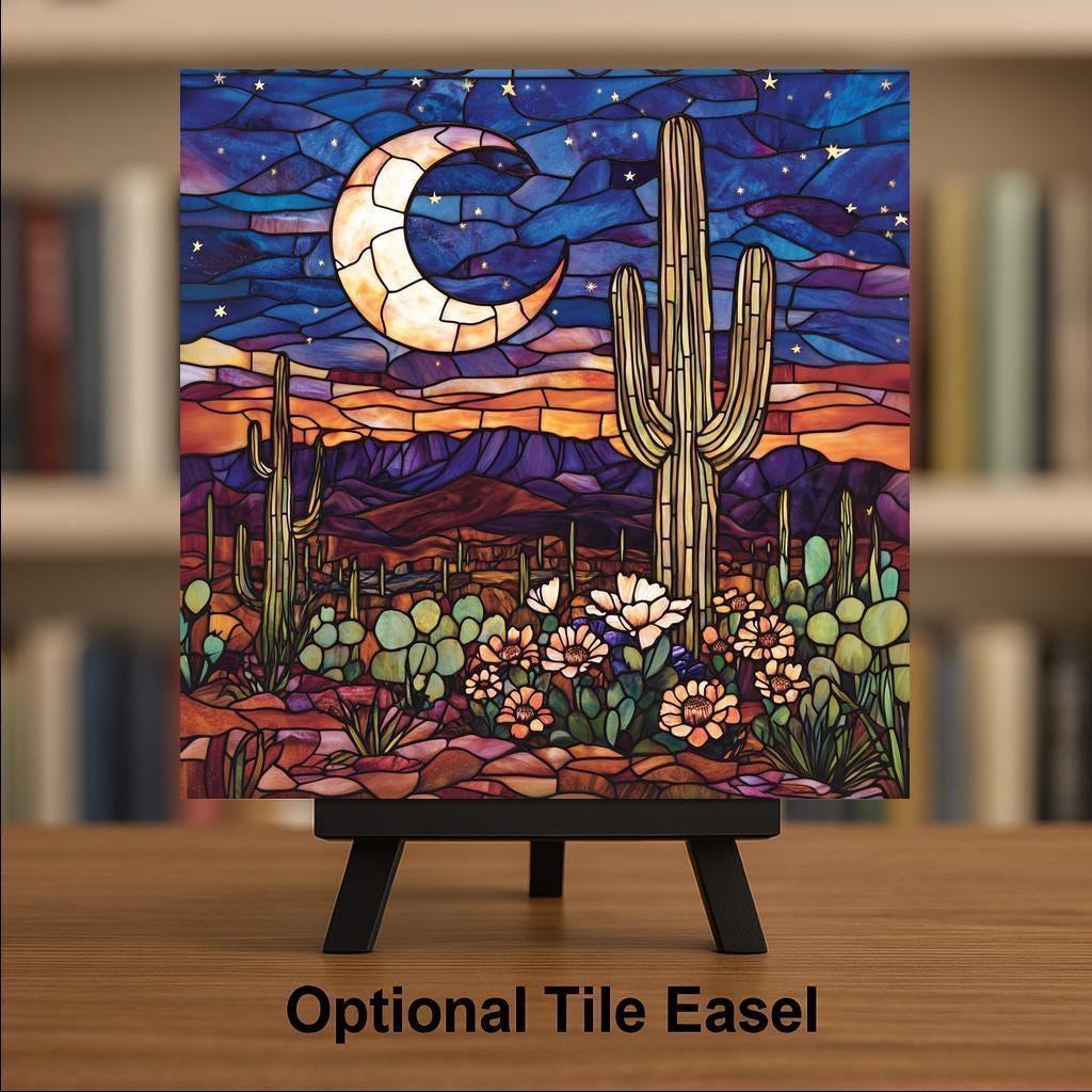 Desert Moon Ceramic Art Tile: Southwest Wall Decor Night Sky Home Decor Wall Art