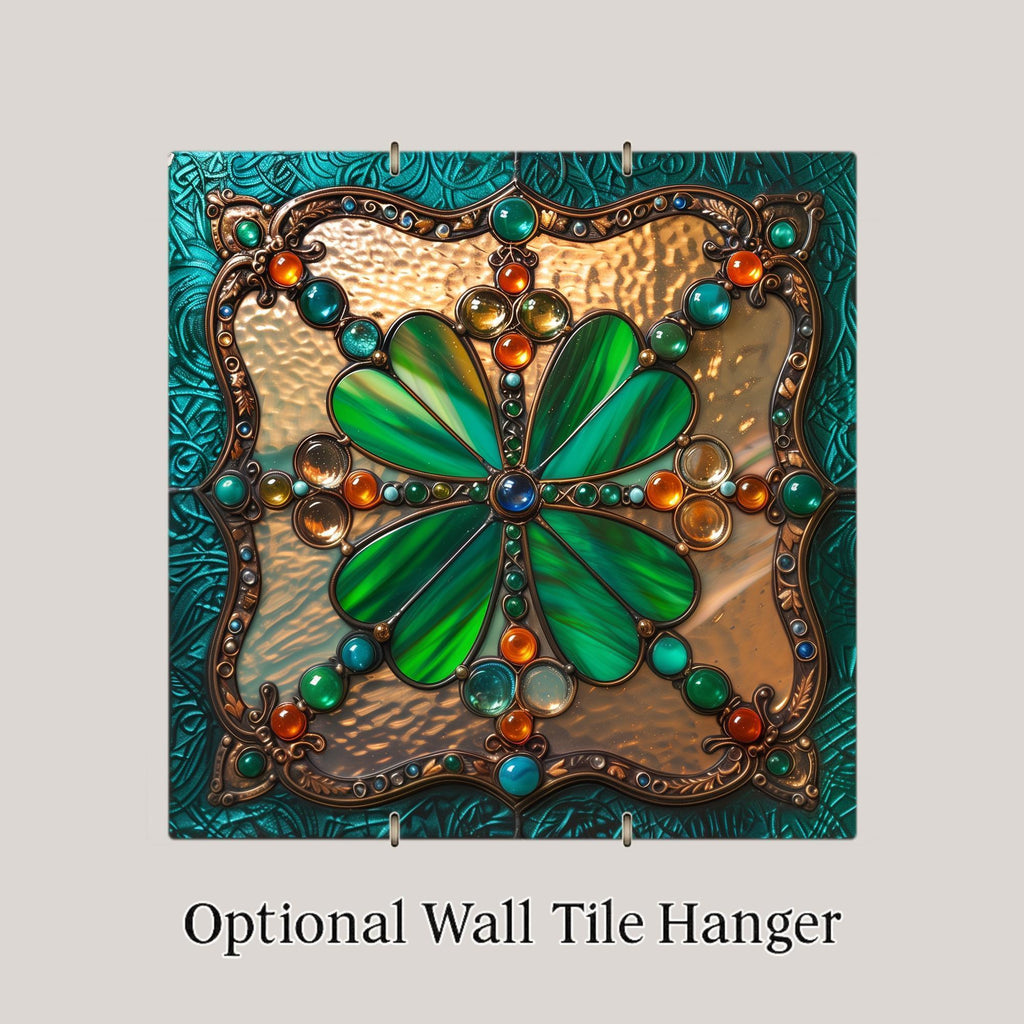 Emerald Shamrock Ceramic Art Tile – Irish Heritage Gift, Four Leaf Clover, Celtic Art, St Patricks Lucky Gift