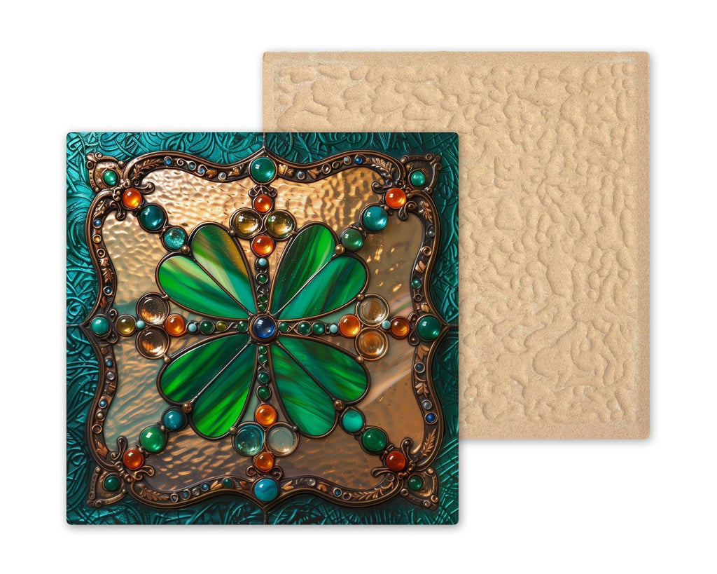 Emerald Shamrock Ceramic Art Tile – Irish Heritage Gift, Four Leaf Clover, Celtic Art, St Patricks Lucky Gift